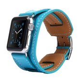 Kakapi voor Apple Watch 42 mm armbandstijl metalen gesp rundleer horlogeband met connector (blauw)