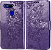 Butterfly Love Flowers Embossing Horizontale Flip Leather Case voor Huawei V20, met houder & kaartsleuven & portemonnee & lanyard (donkerpaars)