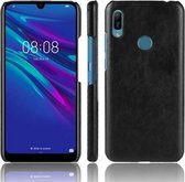 Schokbestendige Litchi Texture PC + PU beschermhoes voor Huawei Y6 (2019) (zwart)