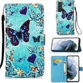 Voor Samsung Galaxy S21 + 5G Gekleurd tekeningpatroon Vlak geweven horizontaal Flip lederen hoesje met houder & kaartsleuf & portemonnee & lanyard (zorgzame vlinder)