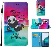 Voor Samsung Galaxy S21 + 5G Cross Texture Painting Pattern Horizontale Flip Leather Case met Houder & Kaartsleuven & Portemonnee & Lanyard (Sleeping Panda)