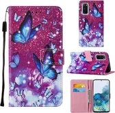 Voor Samsung Galaxy S20 Cross Textuur Schilderen Patroon Horizontale Flip Leren Case met Houder & Kaartsleuven & Portemonnee & Lanyard (Paarse Vlinder)