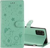 Voor Samsung Galaxy Note 20 Cat Bee Embossing Pattern Shockproof Horizontale Flip Leather Case met houder & kaartsleuven & portemonnee (groen)