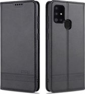 Voor Samsung Galaxy A21s AZNS Magnetische Kalf Textuur Horizontale Flip Leren Case met Kaartsleuven & Houder & Portemonnee (Zwart)