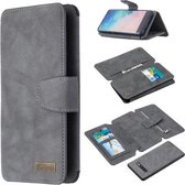 Voor Samsung Galaxy S10 Plus Afneembare Frosted Magnetische Horizontale Flip PU lederen tas met kaartsleuven & houder & rits Portemonnee & fotolijst (grijs)