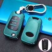 Voor KIA opvouwbare 3-knops auto TPU sleutel beschermhoes sleutelhoes met sleutelring (groen)