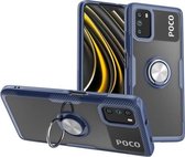 Voor Geschikt voor Xiaomi Poco M3 schokbestendig transparant TPU + acryl beschermhoes met ringhouder (marineblauw)