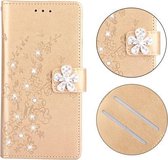 Voor Galaxy A20e Plum Blossom Pattern Diamond Encrusted Leather Case met houder & kaartsleuven & portemonnee (goud)