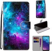 Voor ZTE Blade A7 2020 Gekleurde Tekening Cross Textuur Horizontale Flip PU Lederen Case met Houder & Kaartsleuven & Portemonnee & Lanyard (Paars Groene Sterrenhemel)