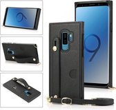 Voor Samsung Galaxy S9 polsband PU + TPU schokbestendig beschermhoes met crossbody lanyard & houder & kaartsleuf (zwart)