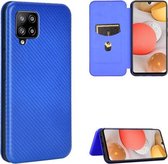 Voor Samsung Galaxy A42 5G Koolstofvezel Textuur Magnetische Horizontale Flip TPU + PC + PU lederen tas met kaartsleuf (blauw)