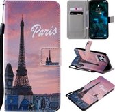 Schilderen Horizontale Leren Flip Case met Houder & Kaartsleuf & Lanyard Voor iPhone 12 Pro Max (Eiffeltoren)