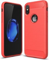 Voor iPhone X / XS koolstofvezel TPU geborstelde textuur schokbestendige beschermende achterkant van de behuizing (rood)