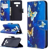 Voor LG K61 Gekleurde tekening patroon Horizontale flip lederen tas met houder & kaartsleuven & portemonnee (gouden vlinder)