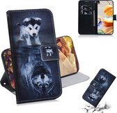 Voor LG K61 Gekleurde tekening Horizontale flip lederen tas, met houder & kaartsleuven & portemonnee (Wolf en hond)