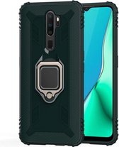 Voor OPPO A9 (2020) koolstofvezel beschermhoes met 360 graden roterende ringhouder (groen)