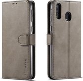 Voor Galaxy M30 LC.IMEEKE horizontale lederen flip-hoes met kalfsleer, met houder en kaartsleuven en portemonnee (grijs)