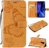 Voor Xiaomi Redmi 9 3D Vlinders Embossing Patroon Horizontale Flip Leren Case met Houder & Kaartsleuf & Portemonnee & Lanyard (Geel)