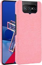 Voor Asus Zenfone 7 ZS670KS / 7 Pro ZS671KS Schokbestendige krokodiltextuur PC + PU-hoes (roze)