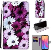 Voor Geschikt voor Xiaomi Redmi 8A Gekleurde tekening Cross Texture Horizontale Flip PU lederen tas met houder & kaartsleuven & portemonnee & lanyard (Chrysanthemum Pink White Purp