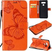 Voor LG K51 3D vlinder reliëf patroon horizontale flip lederen tas met houder & kaartsleuf & portemonnee & lanyard (oranje)