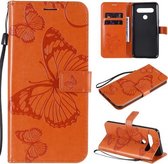 Voor LG K61 3D vlinder reliëf patroon horizontale flip lederen tas met houder & kaartsleuf & portemonnee & lanyard (oranje)