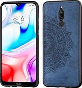 Voor Xiaomi Redmi 8 Mandala reliëf stoffen hoes PC + TPU mobiele telefoonhoes met magnetische functie en draagriem (blauw)