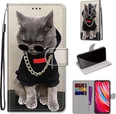 Voor Xiaomi Redmi Note 8 Pro Gekleurde tekening Cross Texture Horizontale Flip PU lederen tas met houder & kaartsleuven & portemonnee & lanyard (Golden Chain Grey Cat)