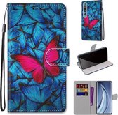 Voor Xiaomi Mi 10 Pro 5G Gekleurde Tekening Cross Textuur Horizontale Flip PU Lederen Case met Houder & Kaartsleuven & Portemonnee & Lanyard (Blauw Rood Vlinder)