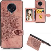 Voor Xiaomi Redmi K30 Pro Mandala Reliëf Magnetische Doek PU + TPU + PC Case met Houder & Kaartsleuven & Portemonnee & Fotolijst & Riem (Rose Goud)