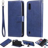 Voor Samsung Galaxy A01 (EU-versie) 2 in 1 effen kleur afneembare PU lederen tas met kaartsleuven & magnetische houder & fotolijst & portemonnee & riem (blauw)