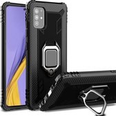 Voor Samsung Galaxy M31s koolstofvezel beschermhoes met 360 graden roterende ringhouder (zwart)