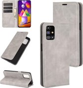 Voor Samsung Galaxy M31s Retro-skin Business magnetische zuignap lederen tas met houder & kaartsleuven & portemonnee (grijs)