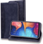Voor Samsung Galaxy A20 / A30 Zakelijke stiksels Horizontale flip lederen tas met dubbel vouwen & beugel & kaartsleuven & fotolijst & portemonnee (zwart)