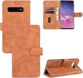 Voor Samsung Galaxy S10 Plus Effen Kleur Huidgevoel Magnetische Gesp Horizontale Flip Kalfsstructuur PU Lederen Case met Houder & Kaartsleuven & Portemonnee (Bruin)