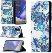 Voor Samsung Galaxy Note20 Gekleurd tekenpatroon Onzichtbaar magnetisch horizontaal Flip PU lederen hoesje met houder & kaartsleuven & portemonnee (blauwe bladeren)