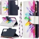 Voor Samsung Galaxy S30 Plus Gekleurde Tekening Patroon Rits Horizontale Flip Leren Case met Houder & Kaartsleuven & Portemonnee (Zonnebloem)