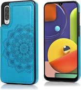 Voor Samsung Galaxy A50 / A50s dubbele gesp Mandala patroon PU + TPU beschermhoes met kaartsleuven & houder & fotolijst (blauw)