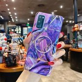 Voor Samsung Galaxy S20 Splicing Marble Pattern Gilding TPU beschermhoes met opvouwbare houder (paars)