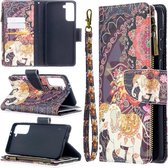 Voor Samsung Galaxy S30 Plus Gekleurde Tekening Patroon Rits Horizontale Flip Leren Case met Houder & Kaartsleuven & Portemonnee (Bloem Olifanten)