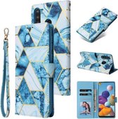 Voor Samsung Galaxy A21 Marble Bronzing Stitching Horizontale Flip PU lederen tas met houder & kaartsleuven & portemonnee & fotolijst (blauw)