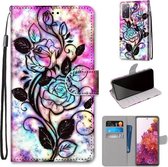 Voor Samsung Galaxy S20 FE Gekleurde Tekening Cross Textuur Horizontale Flip PU Lederen Case met Houder & Kaartsleuven & Portemonnee & Lanyard (Kleur Bodem Holle Bloem)