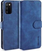 Voor Samsung Galaxy A02s DG.MING Retro Oil Side Horizontale Flip Leren Case met Houder & Kaartsleuven & Portemonnee (Blauw)