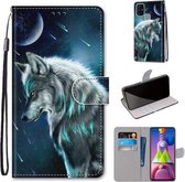 Voor Samsung Galaxy M51 Gekleurde Tekening Cross Textuur Horizontale Flip PU Lederen Case met Houder & Kaartsleuven & Portemonnee & Lanyard (Peinzende Wolf)