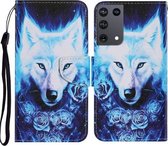 Voor Samsung Galaxy S21 Ultra 5G Gekleurde Tekening Patroon Horizontale Flip PU Lederen Case met Houder & Kaartsleuven & Portemonnee & Lanyard (Rose Wolf)