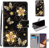 Voor Samsung Galaxy Note 20 Ultra Gekleurde Tekening Cross Texture Horizontale Flip PU Lederen Case met Houder & Kaartsleuven & Portemonnee & Lanyard (Gold Diamond Butterfly)