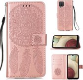 Voor Samsung Galaxy A12 Dream Catcher Afdrukken Horizontale Flip Leren Case met Houder & Kaartsleuven & Portemonnee & Lanyard (Rose Goud)