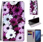 Voor Samsung Galaxy A8 2018 Gekleurde tekening Cross Texture Horizontale Flip PU lederen tas met houder & kaartsleuven & portemonnee & lanyard (Chrysanthemum Pink White Purple)