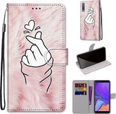 Voor Samsung Galaxy A7 2018 Gekleurde Tekening Cross Textuur Horizontale Flip PU Lederen Case met Houder & Kaartsleuven & Portemonnee & Lanyard (Pink Hands Than Hearts)