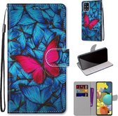 Voor Samsung Galaxy A51 5G Gekleurde tekening Cross Texture Horizontale Flip PU lederen tas met houder & kaartsleuven & portemonnee & lanyard (grote rode vlinder op blauw)